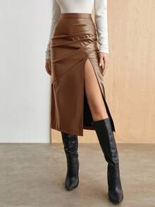 BizChic Chân váy màu nâu dáng bất đối xứng, xếp ly xẻ tà, hiện đại, thanh lịch, phù hợp cho công sở, đi làm hàng ngày, mang hơi hướng lãng mạn thập niên 90, thích hợp cho Giáng sinh, Năm mới, Ngày Valentine, Tiệc tùng, Bãi biển, Lễ tốt nghiệp, Thời trang, Lễ hội, Kỳ nghỉ, Khách dự đám cưới, Bữa ăn trưa, Sân bay, Nhiều dịp khác nhau. - màu nâu - Xem 6