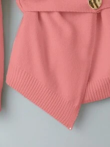 Franclia Cardigan croisé élégant de couleur unie pour femmes, convient pour le trajet domicile-travail - Rose bonbon - Voir 6