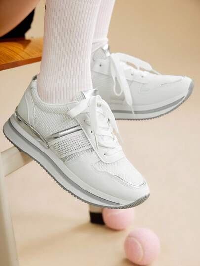 CUCCOO EASI 女士米色厚跟舒适厚底运动鞋