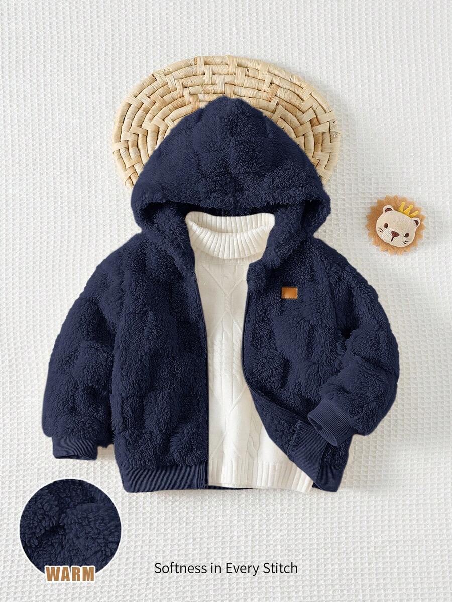Cozy Pixies Baby Boy Hooded Long Sleeve Jacket Outerwear, Thermal Lined Thick - Navy Blue - View 1