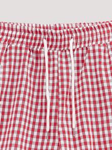 Open Phase STONE DISTRICT 男士时尚休闲双色格子宽松短裤，日常穿着，适合返校季春夏季节，复古美式风格，男女皆宜，宽松版型夏季服装 – 适合日常穿着和夏季度假穿着。 - 紅白色 - 查看 6