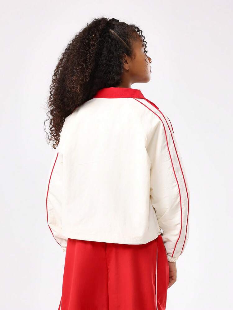 Half Zip Cropped Windbreaker With Contrast Stripes