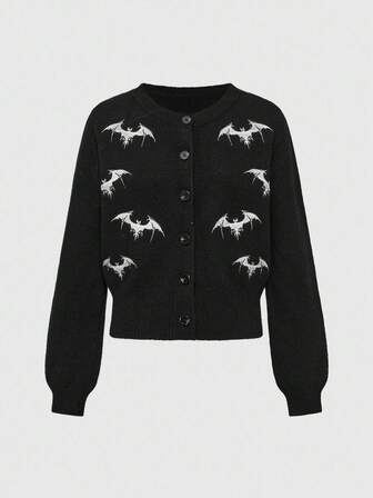 Goth Cárdigan de punto con bordado de murciélago gótico