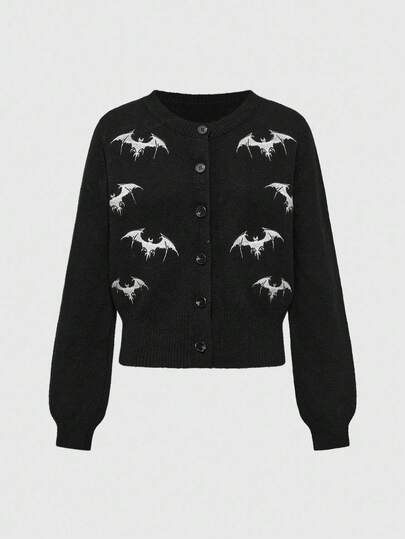 Gothic Bat Embroidery Knit Cardigan