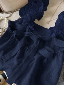 SHEIN Frenchy Women's Solid Color Ruffle Patchwork Twist Back Camisole Summer Blue