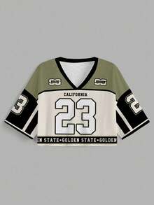 Slaydiva 女士休闲V领宽松短款5/8袖网眼T恤，适合夏季，适合运动比赛 - 彩色 - 查看 6