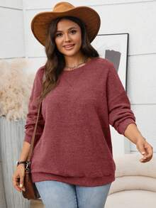 EMERY ROSE Sudadera casual de talla grande de unicolor, otoño/invierno - Rojo - Ver 3