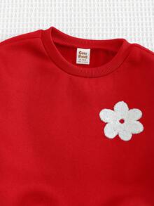 Cozy Pixies 2件套女婴花卉印花针织柔软圆领长袖运动衫和裤子套装 - 紅色 - 查看 8