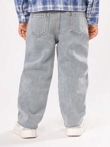 SUMWON 儿童休闲阔腿牛仔裤，经典日常下装，舒适宽松版型，纯棉面料，直筒裤脚，秋冬度假风。 - 藍色 - 查看 2