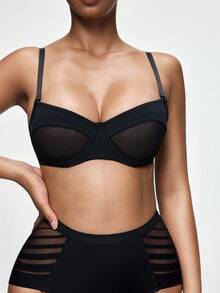 SHAPORA 3/4 Cup Underwire Bra & Panty Set For Women - Black - View 5