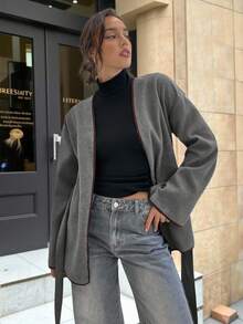 Aloruh Abrigo reversible de manga larga con contraste de color gris para otoño/invierno - Gris - Ver 2