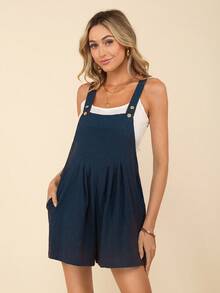 Coeurva Women's Solid Color Pleated Pocket Loose Casual Romper