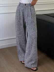 DAZY 女士休闲宽松直筒裤，秋季Y2K风格 - 黑與白 - 查看 6