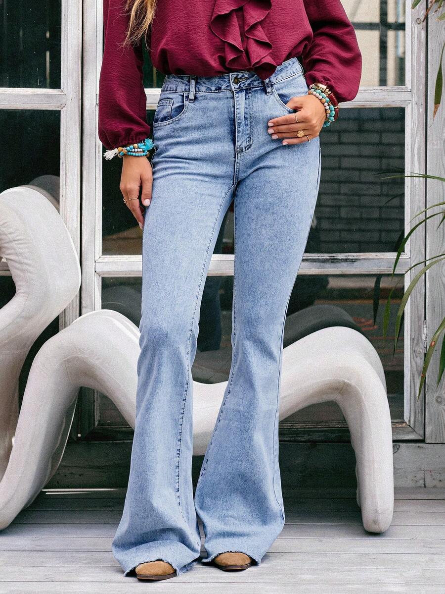EMERY ROSE Quần denim thường ngày có túi nút phía trước dành cho nữ, mặc hàng ngày - Màu xanh lam - Xem 1