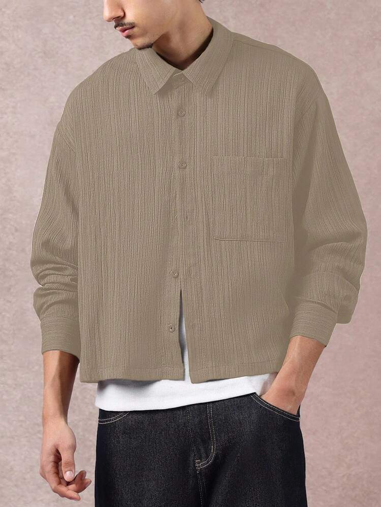 Chemise boutonnée texturée froissée avec col