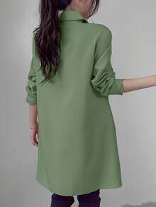 Celisse Ladies' Solid Color Long Shirt With Single Button For Summer Fall Cloth For Women - Mint Green - View 2