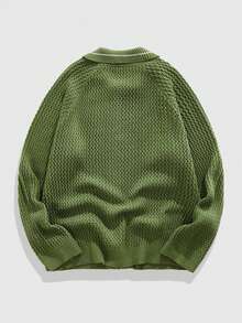 ROMWE MEN Casual Cárdigan de punto a rayas con mangas raglán para hombre, otoño - Verde - Ver 2