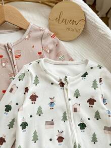 2pcs Newborn Baby Boy/Girl Cute Cartoon Print Knit Long Sleeve Romper Pajamas Set - Multicolor - View 8