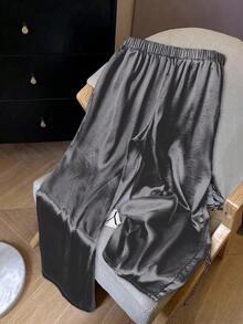 GlowEve CURVE 大码女式银色直筒宽松裤，适合聚会和通勤 - 深灰色 - 查看 2