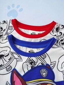 SHEIN | PAW Patrol 2 pièces/set T-shirt à manches courtes ample avec imprimé de chiot de dessin animé pour jeune garçon