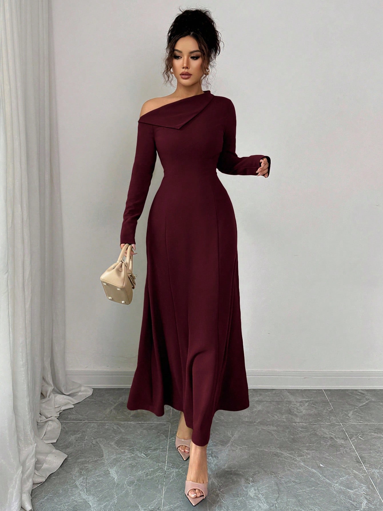 Elenzga فستان أنيق طويل للنساء بخصر مربوط على شكل...