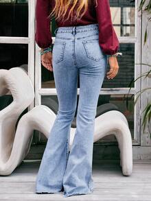 EMERY ROSE Quần denim thường ngày có túi nút phía trước dành cho nữ, mặc hàng ngày - Màu xanh lam - Xem 7