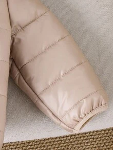 SHEIN 男婴/女婴米色冬季保暖内衬连帽拉链夹克，休闲百搭多功能柔软舒适外套，适合在雪地玩耍 - 杏色 - 查看 4