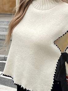 Serisse Women's Contrast Trim Stand Collar Side Slit Tie Knit Vest In Fall/Winter Casual