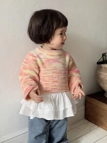 DAZY Toddler Girls' Ombre Korean Style Crew Neck Long Sleeve Sweater, Autumn/Winter - Dusty Pink - View 5