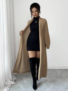 Selianne 25-30+ 休闲派对优雅仿毛领超长外套，冬季 - 棕色 - 查看 6