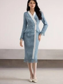 Modelyn 女式拼色V领流苏束腰优雅派对连衣裙 - 彩色 - 查看 6