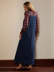 Écloséra Women's Button Half-Placket Pocket Casual Denim Pinafore Dress - Blue - View 2