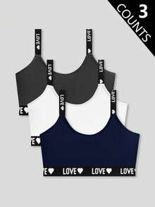 Set de 3 piezas de sujetador de mujer con estampado jacquard de corazón y letra - Multicolor - Ver 1