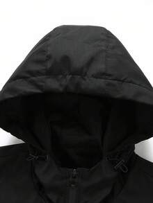 Manfinity Homme 加大码男士长袖休闲拉链连帽夹克，带保暖内衬，秋冬季男士外套拉链科技风夹克，加厚保暖棉质面料，黑色，防水防雨多功能