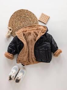 SHEIN 女婴可爱百搭保暖连帽夹克，秋冬 - 黑色 - 查看 5