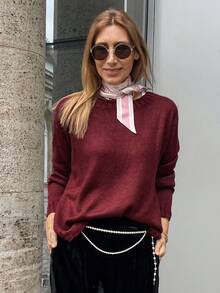 Vivie Lora 女士酒红色宽松圆领毛衣 - 紫色 - 查看 6