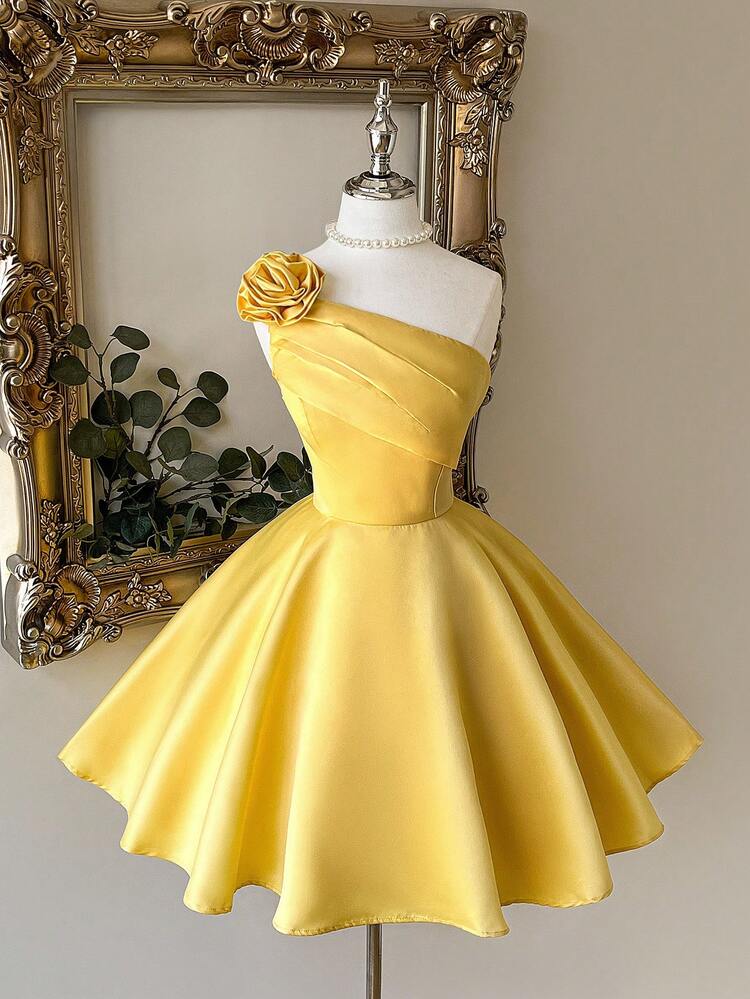 formal yellow short dress Yellow Tulle Off the Shoulder V Neck Lace Prom Dresses, Off Shoulder Y   Lwt Dress