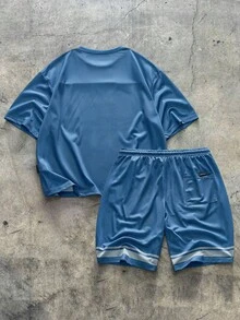 AXEPEAK 男士数码印花网眼宽松短袖T恤套装