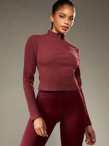 MISSGUIDED Áo crop top tay dài cổ bẻ có khóa kéo nửa thân thanh lịch, trang nhã, thường ngày, đơn giản, ấm áp, đồ mặc nhà thiết yếu cho nữ, Giáng sinh - Màu Đỏ Sâu - Xem 1