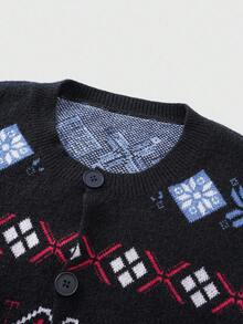 ROMWE MEN Street Life 男士休闲几何骷髅图案纽扣前开衫，秋冬，垃圾摇滚风格 - 黑色 - 查看 3