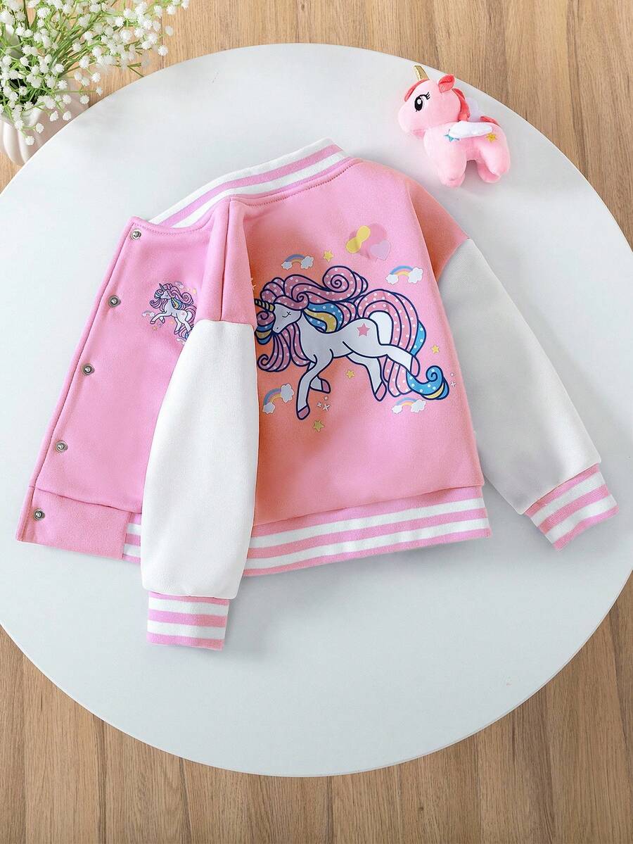 Girls Toddler Cute Unicorn Baseball Jacket, Autumn/Winter Fall