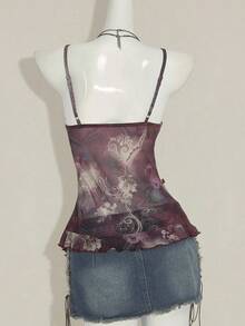 SHEIN ICON 女士度假风腰果印花荷叶边吊带背心，适合7月4日美国独立日，可爱夏季外出上衣，Y2K复古风背心。 - 彩色 - 查看 2