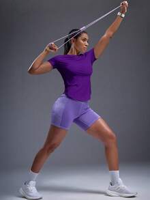 Powerista Breathable Softness Solid Sports Tee Compression Shirt Gym Women Shirts - Purple - View 7