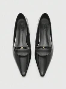 CUCCOO BIZCHIC Giày cao gót đế thấp mũi nhọn màu đen kiểu Pháp mới thoải mái, đa năng dành cho nữ - màu đen - Xem 2