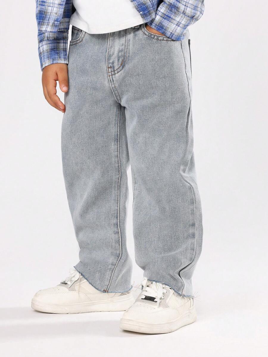 SUMWON 儿童休闲阔腿牛仔裤，经典日常下装，舒适宽松版型，纯棉面料，直筒裤脚，秋冬度假风。 - 藍色 - 查看 1