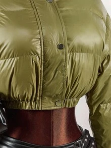 Amplova 大码女式户外保暖长袖短款棉衣，秋冬 - 軍綠色 - 查看 6