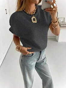 Siren Gaze Women's Casual Loose Knit Pullover With Dolman Sleeves, Autumn Summer - Dark Grey - View 5
