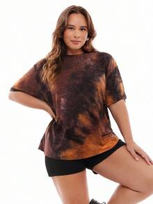 Solavibe Plus Size Women's Tie-Dye Round Neck T-Shirt For Summer - Multicolor - View 3