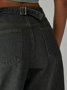 MISSGUIDED Quần jean denim cạp cao ống rộng bằng cotton cổ điển, kiểu phương Tây, thắt lưng, chi tiết thắt lưng, dài chấm đất, quần thường ngày thu đông - màu xanh lá - Xem 4