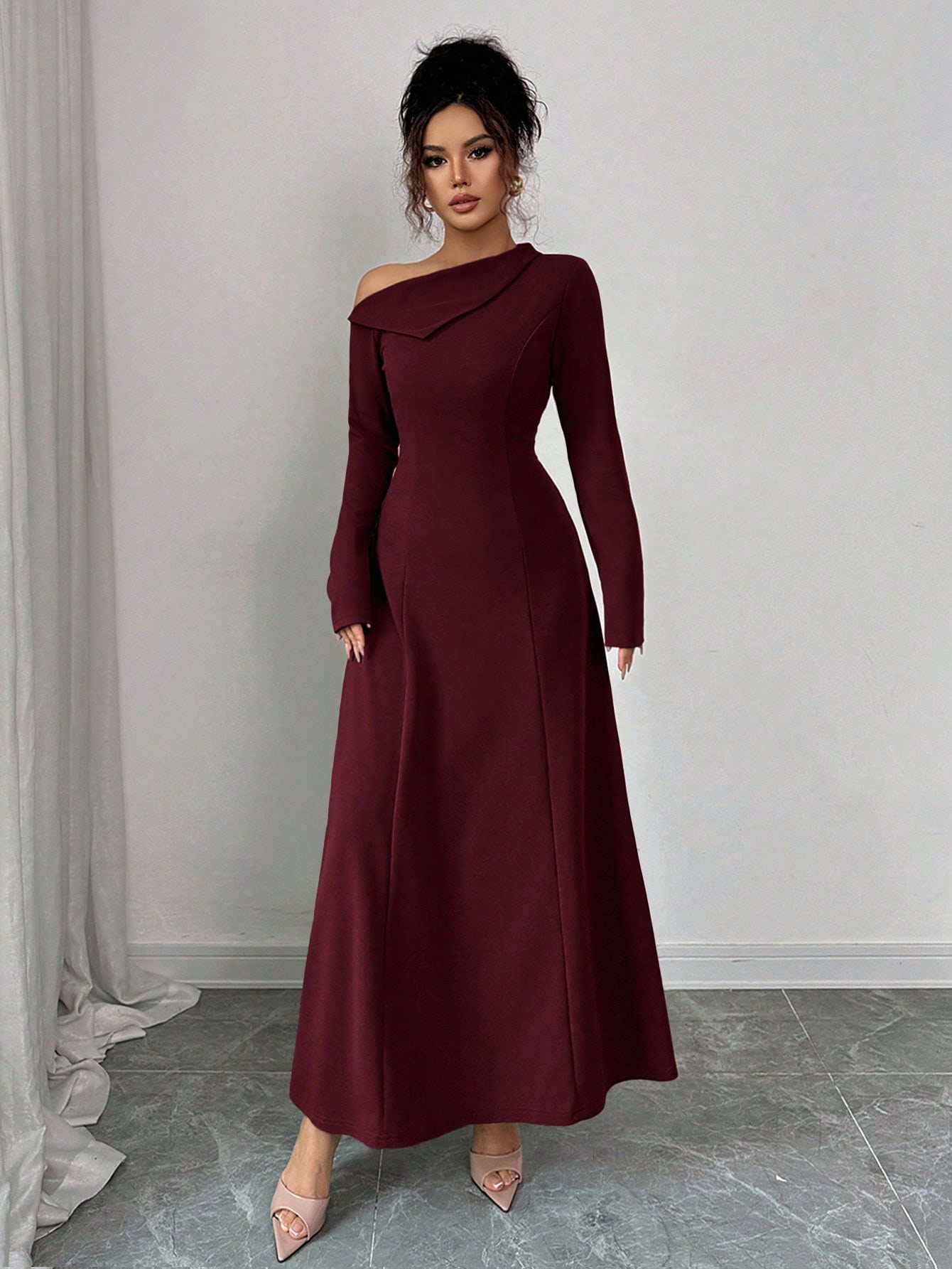 Elenzga فستان أنيق طويل للنساء بخصر مربوط على شكل...